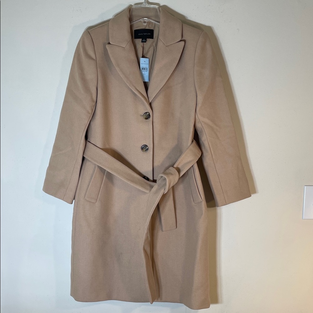 NWT. Ann Taylor Classic Wool Blend Belted Pea Coat. Small. $258! - Picture 2 of 12